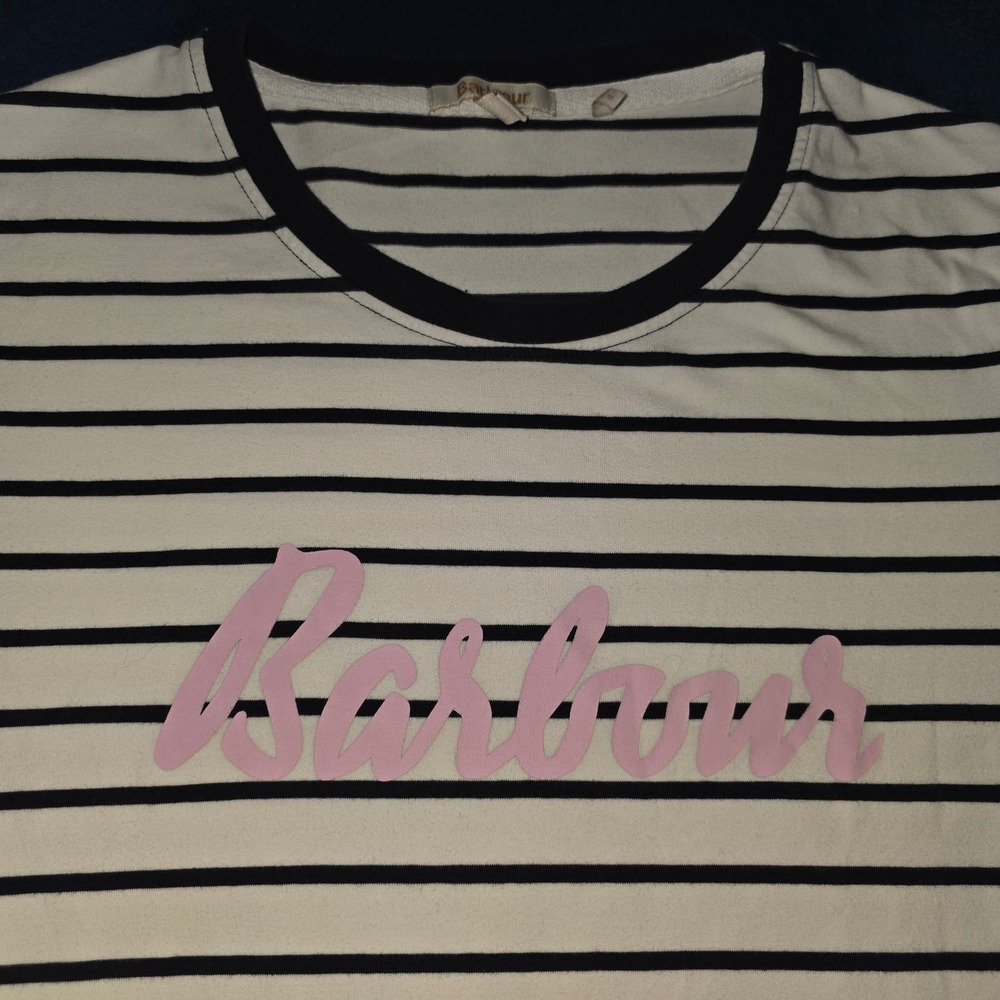 Barbour Womens Kielder Tee White Navy Striped Pink Logo T-Shirt Size US 8 UK 12
